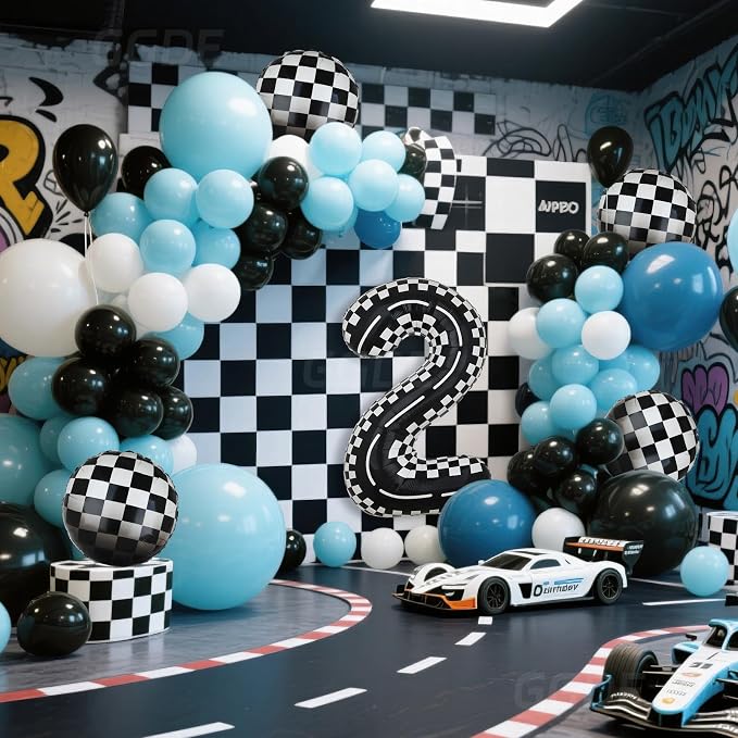 40 Inch Checkered Racetrack Number Balloon 2 Black and White 21 Pcs Kit | Race - Image 6