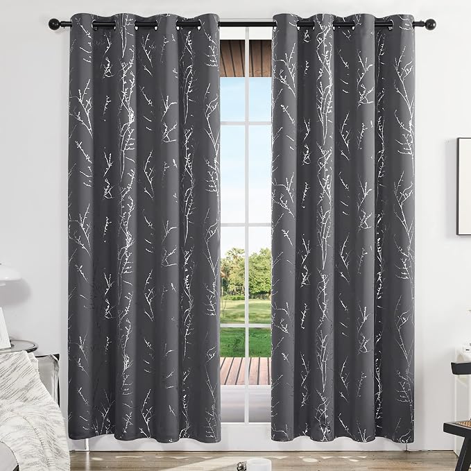 Deconovo Blackout Curtains, Dark Grey Thermal Grommet Drapes, Energy Saving - Image 2