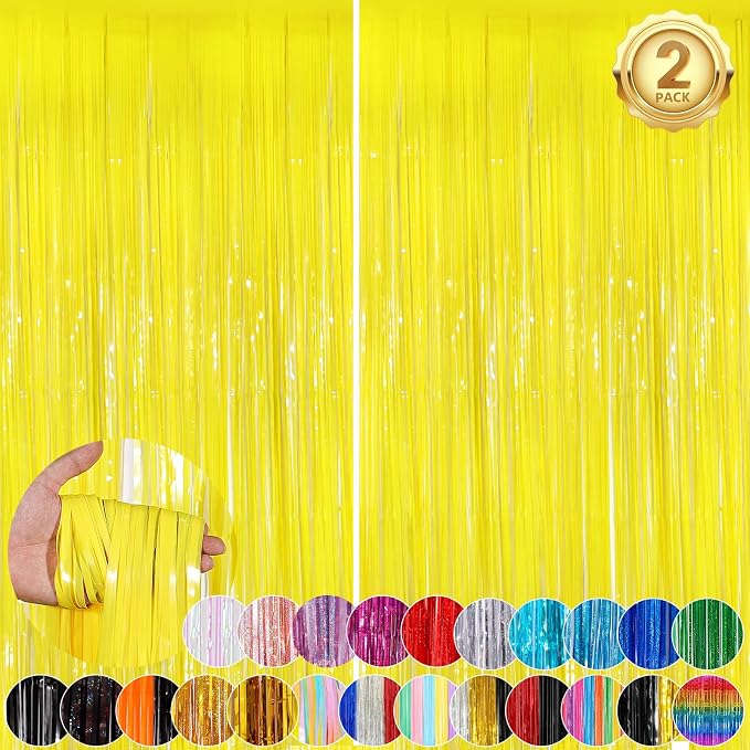 Macaron Yellow Metallic Tinsel Foil Fringe Curtains, Halloween Decor, Foil by UWPVOWSR