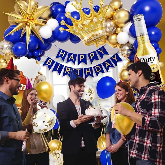 ELTNEGSA 121pcs Royal Blue and Gold Birthday Party Decorations | 16th, 60th - Image 7
