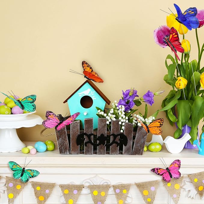 Ysleen 12 Set Monarch Butterfly Decoration Artificial Butterflies Feather Picks - Image 5