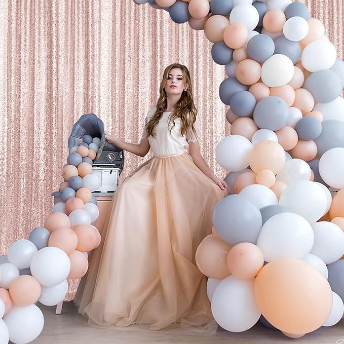 2×8FT-6PCS Rose Gold Sequin Backdrop Curtains Panels, Photography Backdrop - Image 3