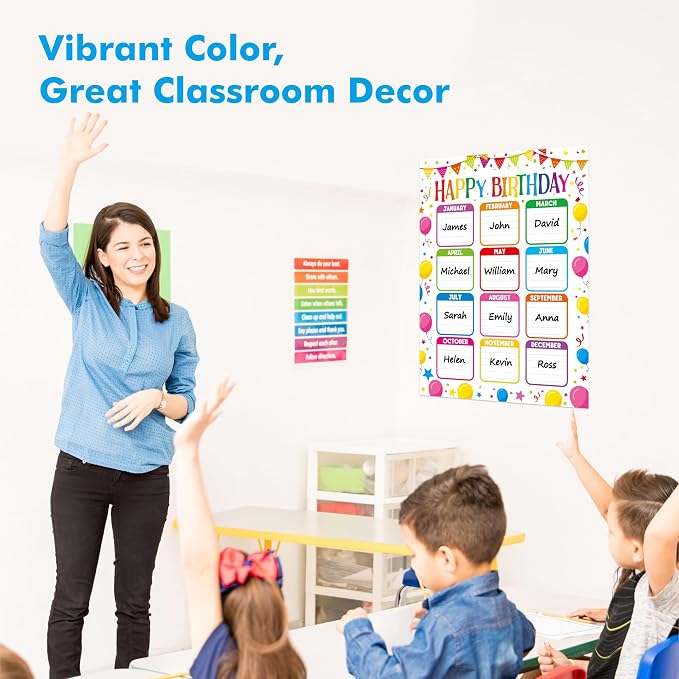 Classroom Birthday Chart With 20 Glue Dots, Colorful Balloon Birthday Poster - Image 6