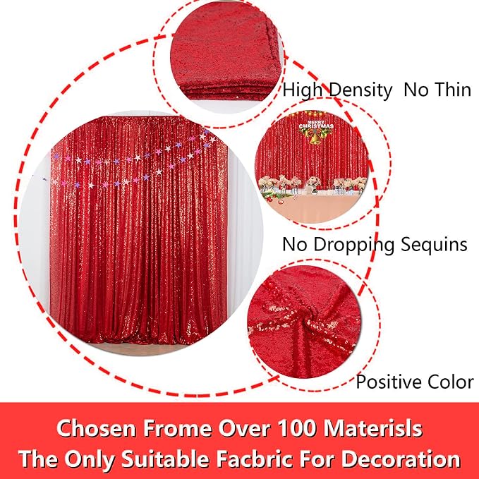 JYFLZQ Red Sequin Backdrop Curtains 10ft x 10ft 1 Panel Glitter Photo Booth - Image 5