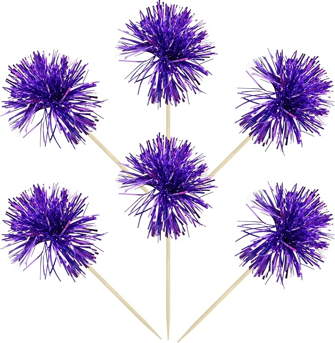 Gyufise 30Pcs Foil Firework Cupcake Toppers Sparkle Tinsel Cake Toppers Tinsel - Image 3