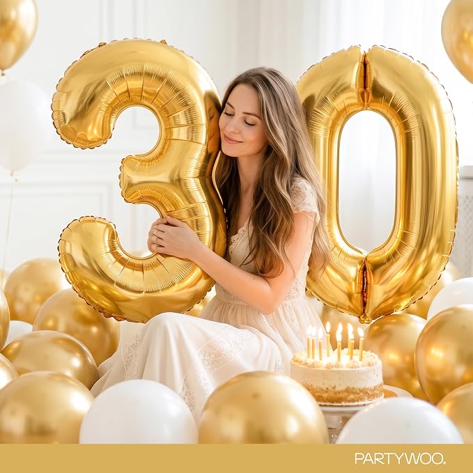 PartyWoo Number Balloons 40 Inch Gold Number 0 Kit 25pcs - Image 8