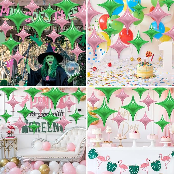 Pink Green Balloons, 26Inch and 10Inch Pink Green Quadrangle Star Helium - Image 3