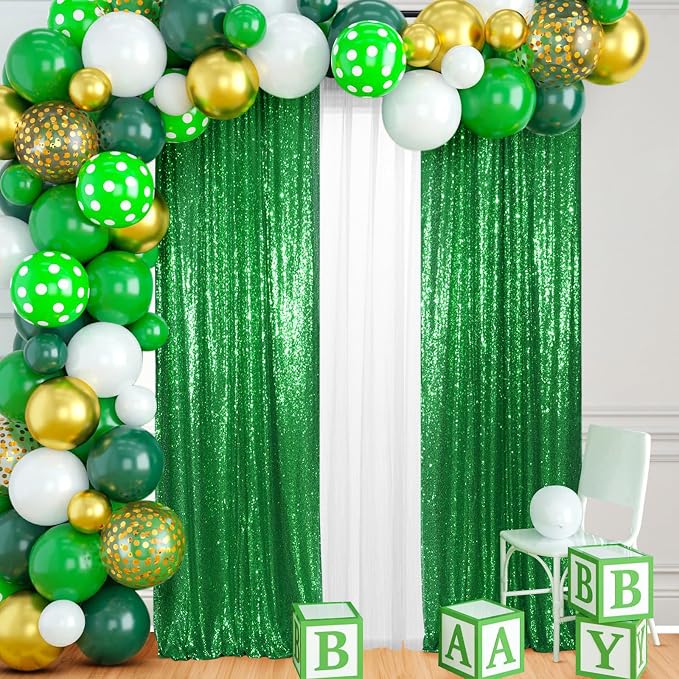 PartyDelight Green Sequin Backdrop Curtains 2x8ft 2 Panels | Sparkly 3mm sequins - Image 3