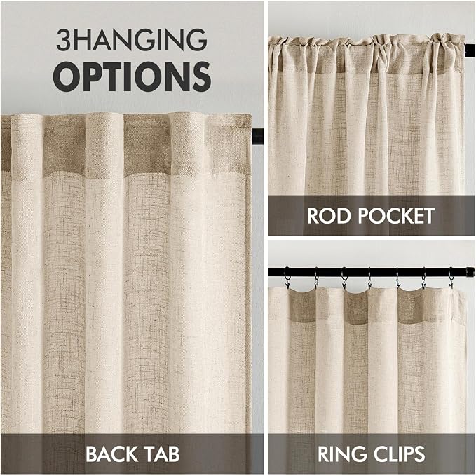 MIULEE Light Taupe Linen Curtains 52x84 Inch Length - Image 3