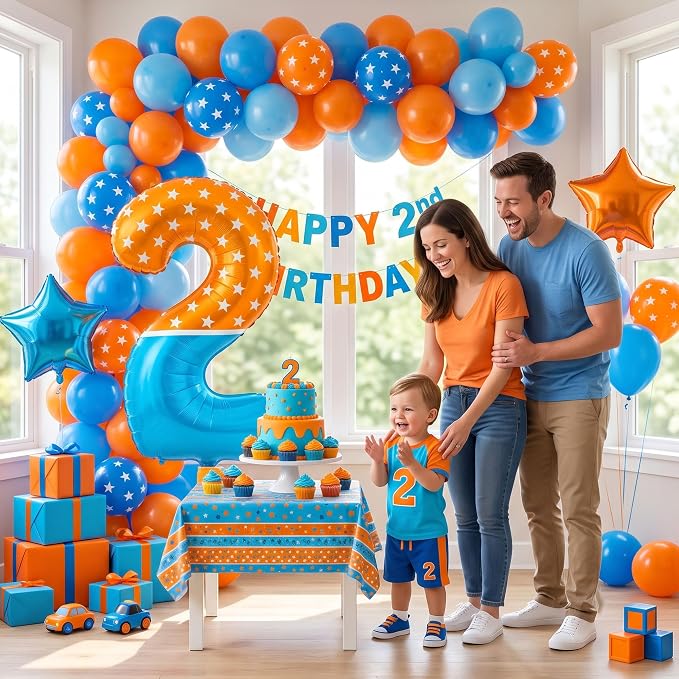 40 Inch Orange Blue Number 2 Balloon, Bow Tie Glasses Design - Image 6
