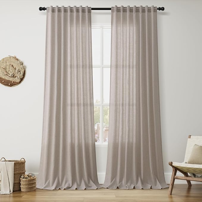 102 Inch Long Curtains for Living Room Stone Beige Linen Light Filtering Semi by Nanspring
