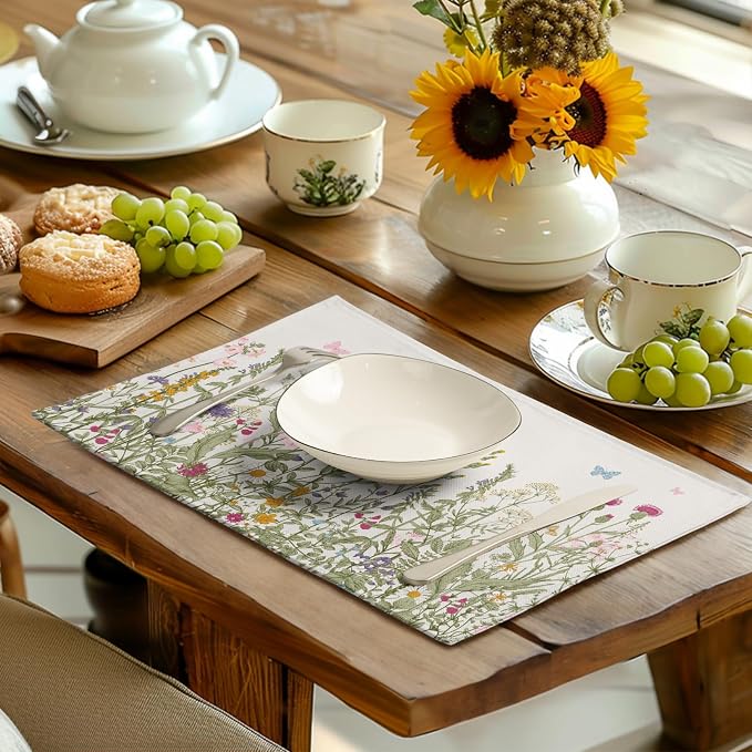 Rustic Wildflower Floral Placemats Set of 4 Spring Summer Vintage Flowers - Image 6