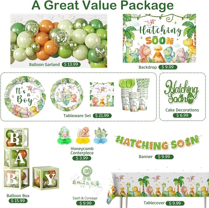 Cocomigo Dinosaur Baby Shower Decorations, All-in-One Set - Image 7