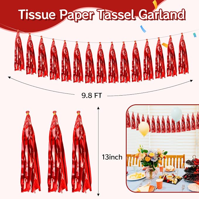 2 Pack Red Metallic Tassel Garland, Foil Fringe Banner Streamers - Image 2