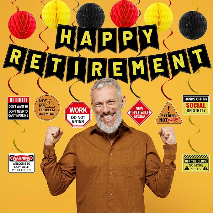 Roetyce Retirement Decorations Men Women, Caution Happy Retirement Banner | - Image 3