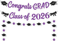 Black and Purple Graduation Banner, Glitter Purple Graduation Decorations Banner by Unknown