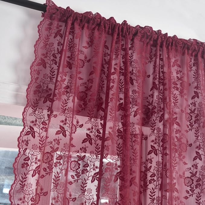FINECITY Burgundy Lace Curtains - Image 3