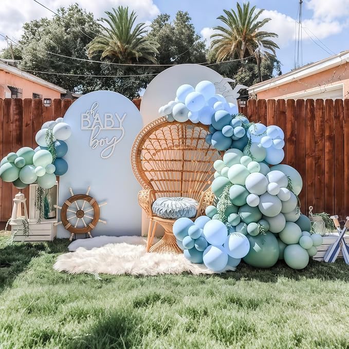 Dusty Slate Blue and Green Garland Balloon Arch Kit - Image 6