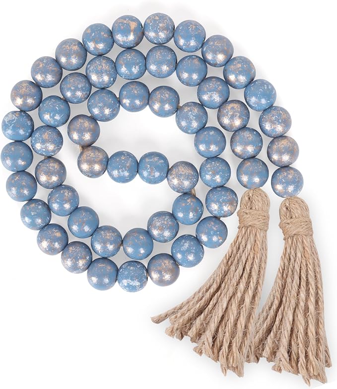 RAMIRABI Wooden Bead Garland, 39in Decorative Beads, Ocean Mist Gold | Natural by RAMIRABI