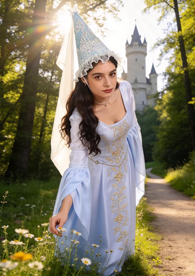 Medieval Cone Hat with Veil Renaissance Hennin Headdress Halloween LARP Costume - Image 5
