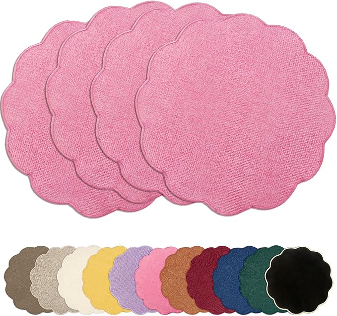 AHHFSMEI Round Faux Linen Placemats Set of 4 Heat Resistant Non-Slip Stain by AHHFSMEI