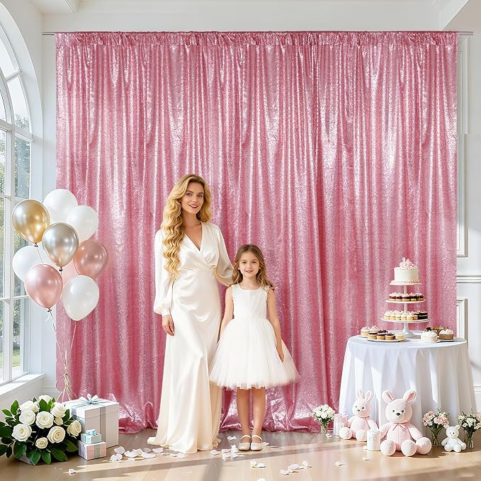 SquarePie 10x10ft Fuchsia Pink Sequin Backdrop, High Density Non-Transparent - Image 2