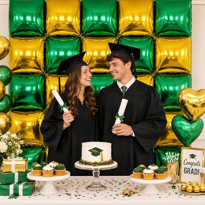 Metallic Dark Green and Gold Double Sided Square Foil Balloons Wall, 19 Inches - Image 5
