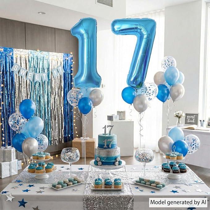 Light Blue Number 17 Balloon 40 Inch, Foil Numeral - Image 3