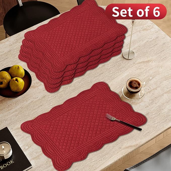 6 PC Quilted Placemats, 100% Cotton Fabric Washable Cloth Table Mats - Image 2