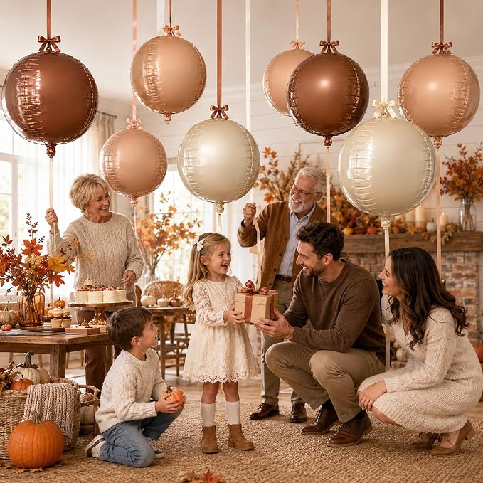 Brown Sand White Round Foil Balloons - Image 7