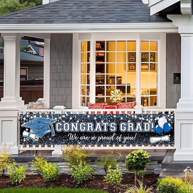 Blue Silver Graduation Party Decorations/Congrats Grad Graduation Banner Navy - Image 3
