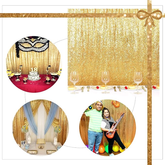 Juya Delight Gold Sequin Backdrop Curtain, 6FTx6FT NO See-Through Glitter Photo - Image 7