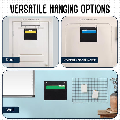 Essex Wares - 1 Pocket File Pocket Chart, Black - Versatile Wall Hanging File Folder Organizer for Classroom, Office, Home, and More - Wall Folder Organizer - Single Pocket