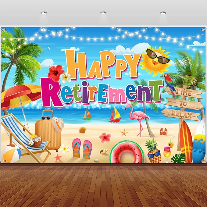Retirement Party Decorations Summer Hawaiian Beach Happy Retirement Banner by GREHUMOR