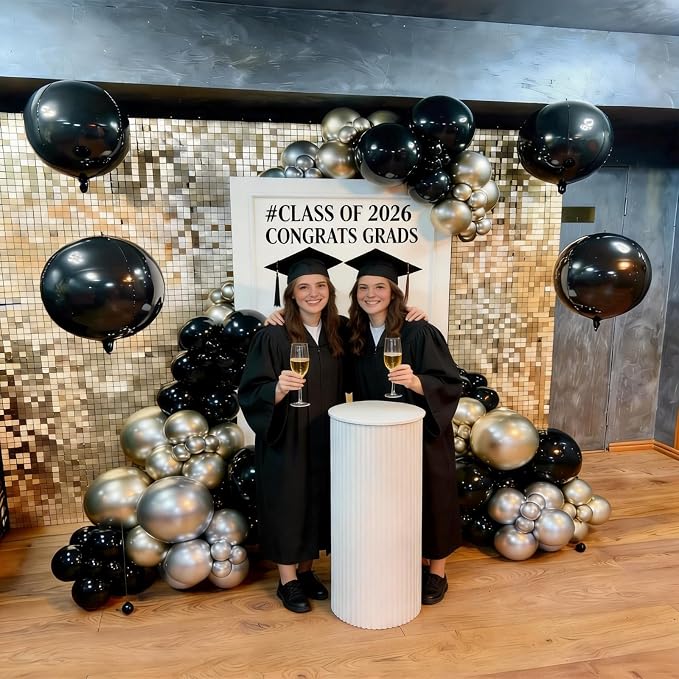 Black Balloons Foil, Metallic Black 4D Ball Balloons, 22 Inch Round Balloon - Image 6