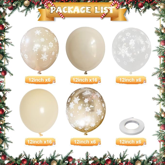 Jobkoo Snowflake Balloons Winter Wonderland Beige Gold Cream White Sand - Image 3