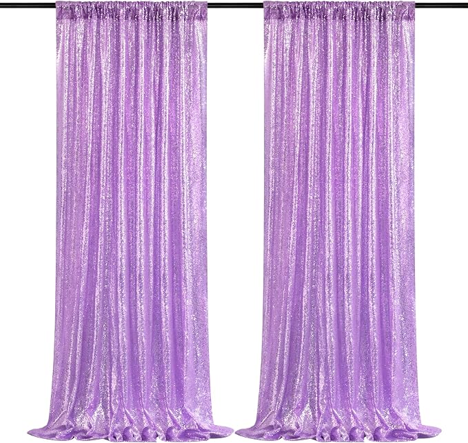 Lavender Sequin Backdrop Curtains Party Photo Glitter Drapes 2 Pcs 2FTx8FT | by B-COOL