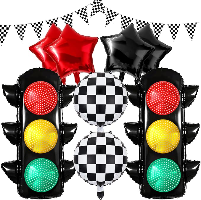 Race Car Party Decorations Set – Includes Traffic Light Balloons, Checkered by HTangparty