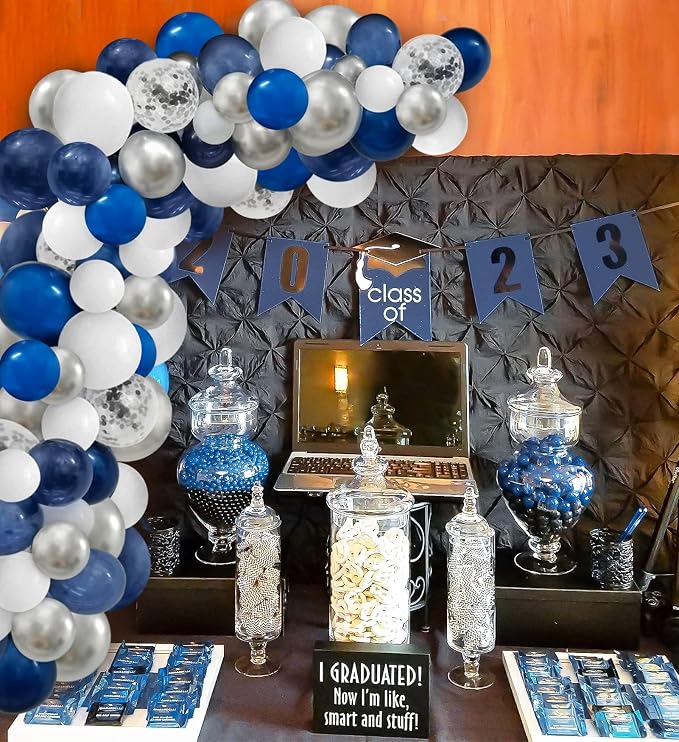 124pcs Blue Silver White Balloons Garland Arch Kit 5/10/12/18 Inch Royal Navy - Image 7