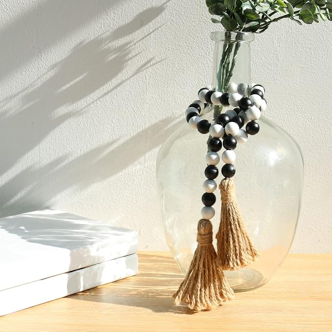 Meplait Wood Bead Garland, 39in Decorative Tassels Garland, Rustic Farmhouse - Image 3