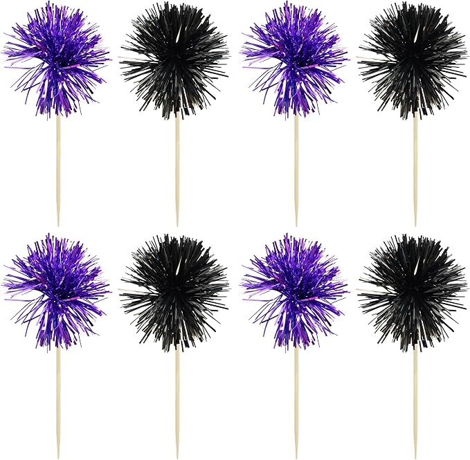 Gyufise 30Pcs Foil Firework Cupcake Toppers Sparkle Tinsel Cake Toppers Tinsel - Image 3