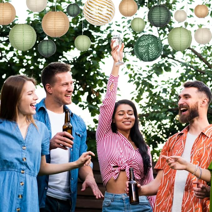 16-Pack Chinese Paper Lanterns, Sage Green Brown Party Decorations | - Image 5