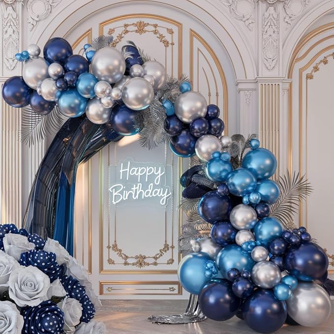 Blue and Silver Balloons, 12 Inch Navy Blue Balloons, Pearl Blue Metallic - Image 4