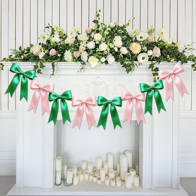 2 Strings of 16PCS Pink&Green Bow Garlands Banner Wicked Party Decoration - Image 6