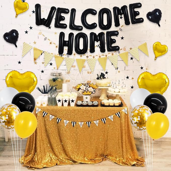 TONIFUL 16 Inch Black Welcome Home Foil Letter Balloons Banner Decor Kit | - Image 3