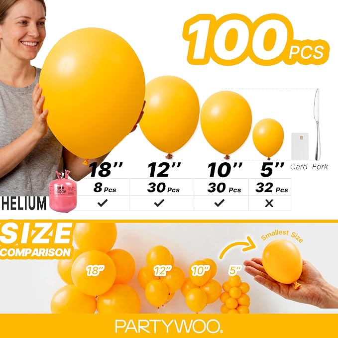 PartyWoo Yellow Mustard Yellow Balloons 100pcs Different Sizes | Balloons - Image 6