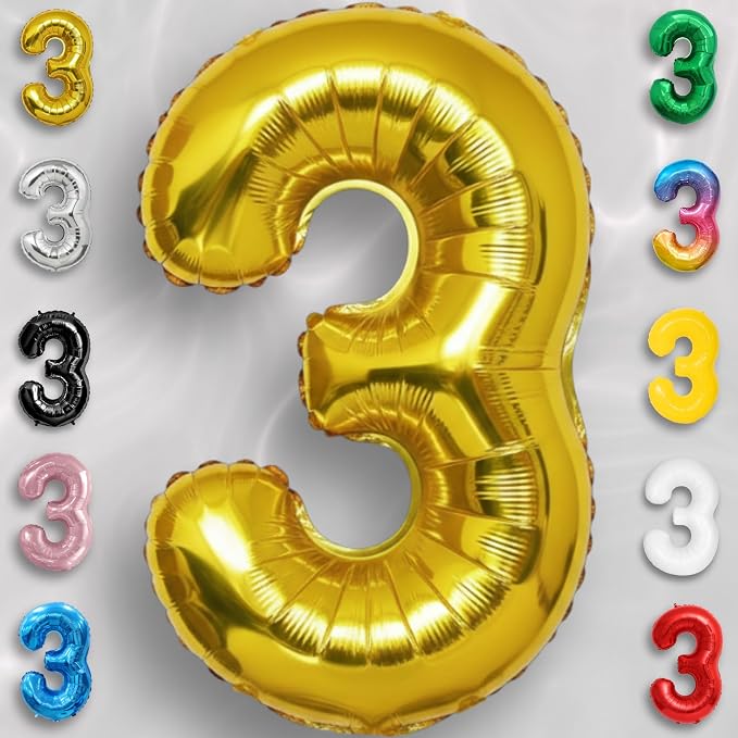 Gold Number Balloon 3 Mylar Foil Balloons 16 inch - Image 6