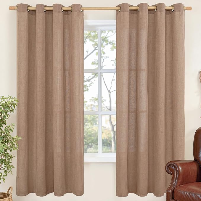 YoungsTex Mocha Brown Linen Curtains 78 Inch Length 2 Panels, Light Filtering by YoungsTex