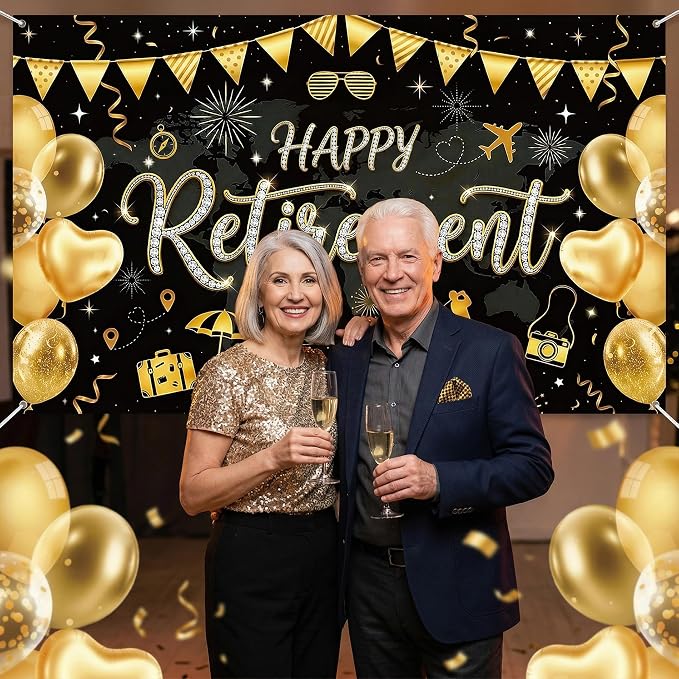 Happy Retirement Black Gold Backdrop - Image 2
