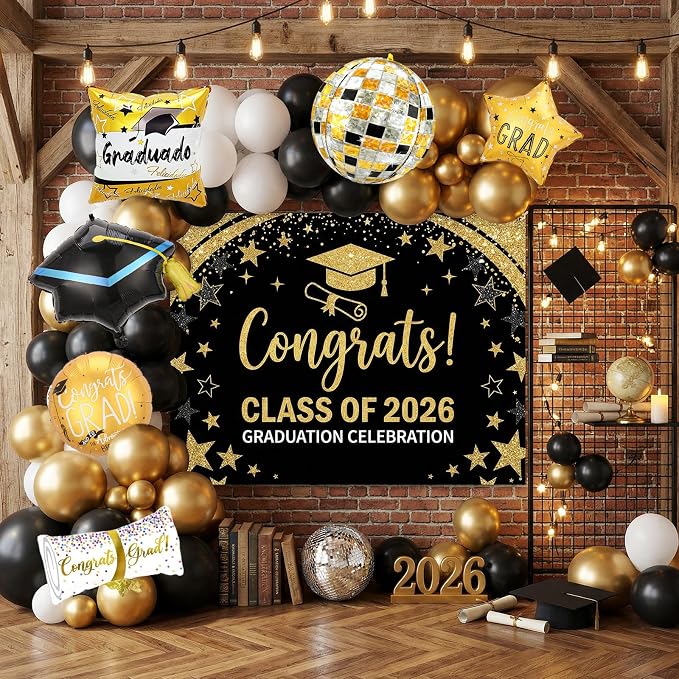 6PCS Graduation Foil Balloons, Large Congrats Grad Cap Balloon Set, - Image 4